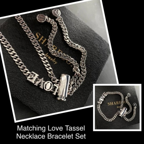 Sterling Silver Love Tassel Necklace Bracelet Matching Set - Picture 9 of 10